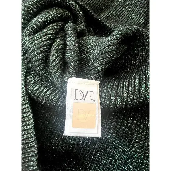 Diane Von Furstenberg Metallic Green Merino Wool Mock Neck Sweater Size Medium - Picture 8 of 8